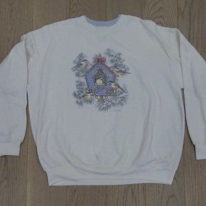 Carroll Reed Christmas Birds Vintage 1990's Green Large Sweatshirt